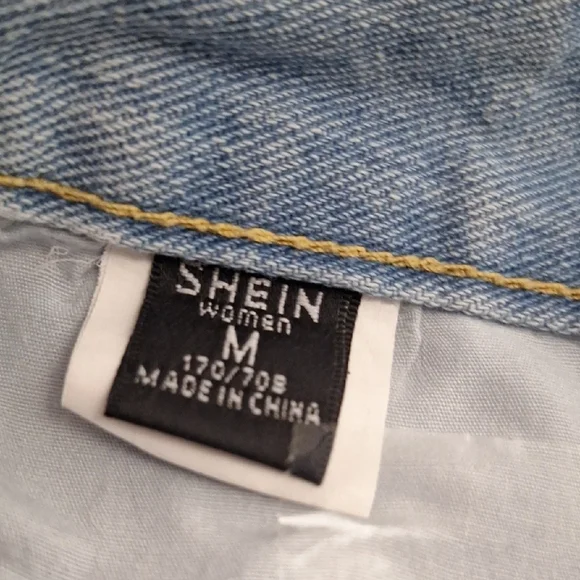 SHEIN Three-Tone Patchwork Light,  Medium, Dark Blue Jeans, High Rise, Wide Leg, - Picture 10 of 13